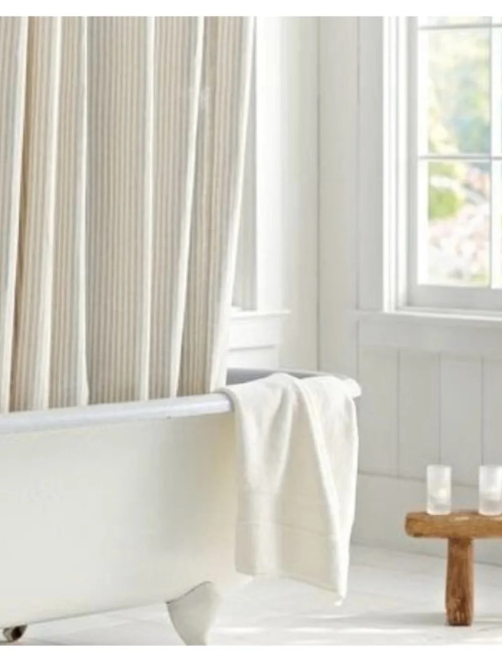 Pottery Barn Linen Style Vintage Ticking Stripe Shower Curtain Tan/Beige & Cream